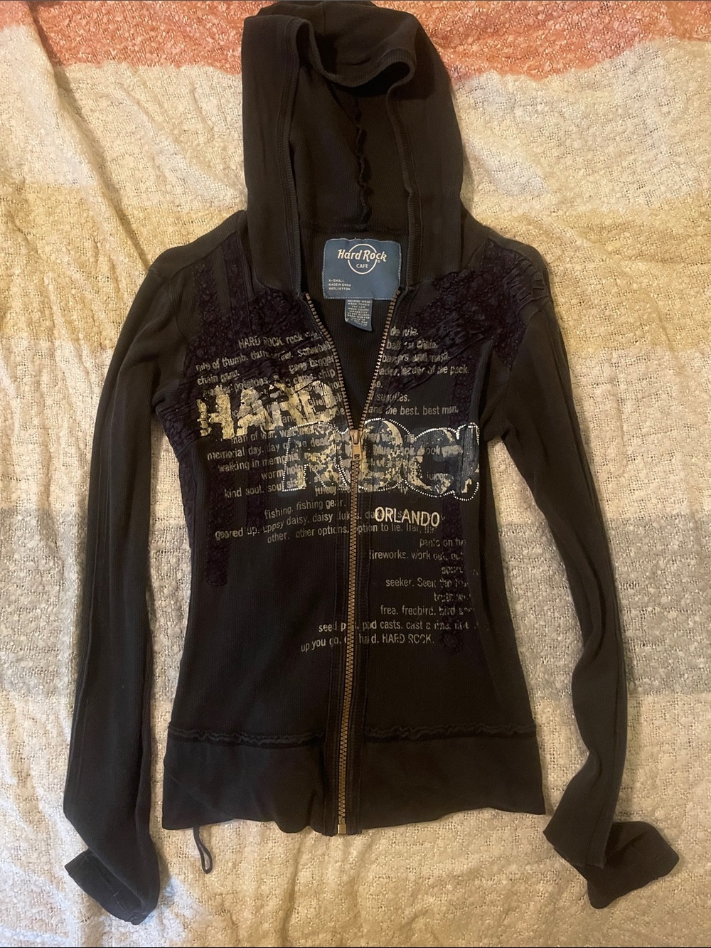 Hard Rock Cafe Black Hooded Zip-Up Jacket with Graphic